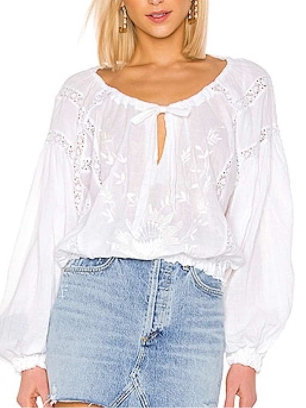 Free People Maria Maria Lace Blouse in White Size L